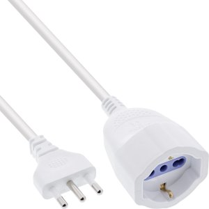 InLine® Strom-Verlängerung Schutzkontakt ITALIEN Stecker L / Buchse F, weiß, 2m 1
