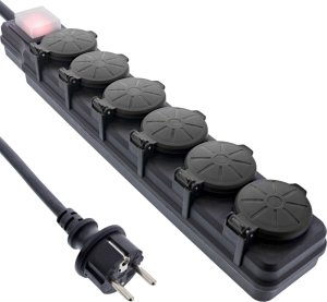 InLine® Outdoor-Steckdosenleiste, 6-fach Schutzkontakt, IP44, mit Schalter, 5m 1