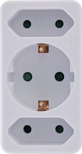InLine® Steckdosenadapter, Schutzkontakt Stecker an 2x Euro + 1x SK, weiß 3