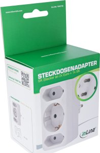 InLine® Steckdosenadapter, Schutzkontakt Stecker an 2x Euro + 1x SK, weiß 4