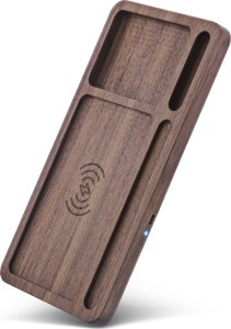 InLine ® WoodCharge Organizer z wbudowaną powierzchnią ładującą Qi z orzechowego drewna 5