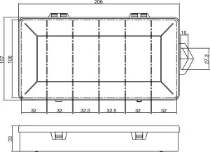 GBC InLine® Pudełko na drobne elementy, 6 przegrody, Wymiary: 206x107x33mm, przezroczysty 2