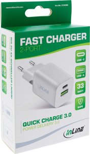 InLine® Power Delivery + Quick Charge USB Netzteil, 33W, USB-A + USB-C, weiß 5