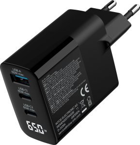 Ładowarka Manhattan InLine® USB PD zasilacz, ładowarka GaN, 3-Port, USB-C + USB-A, 65W, z wyświetlaczem 2