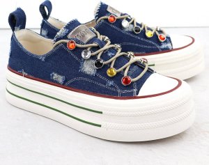 Trampki jeansowe na paltformie niebieskie Goe RR2N4103 40 7