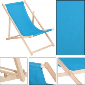 Leżak ogrodowy, drewniany z 3-stopniową regulacją, plażowy, balkonowy, niebieski UNIWERSALNY 13