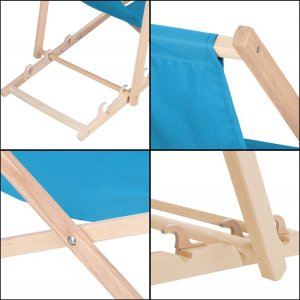 Leżak ogrodowy, drewniany z 3-stopniową regulacją, plażowy, balkonowy, niebieski UNIWERSALNY 14