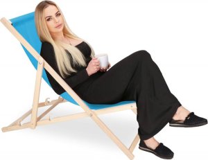 Leżak ogrodowy, drewniany z 3-stopniową regulacją, plażowy, balkonowy, niebieski UNIWERSALNY 4