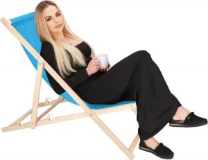 Leżak ogrodowy, drewniany z 3-stopniową regulacją, plażowy, balkonowy, niebieski UNIWERSALNY 5