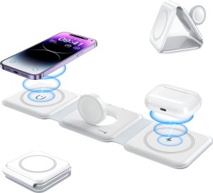 SKŁADANA ŁADOWARKA INDUKCYJNA REAGLE BEZPRZEWODOWA 3W1 MAGSAFE 15W IPHONE AIRPODS 1
