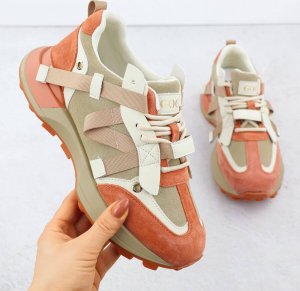 Skórzane sneakersy damskie beżowo pomarańczowe Goe RR2N4064 38 1