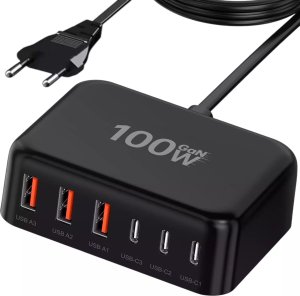 Ładowarka sieciowa 6w1 Super Szybkie Ładowanie 100W GaN 3x USB 3x USB-C Alogy Super Quick Charger Czarna 1