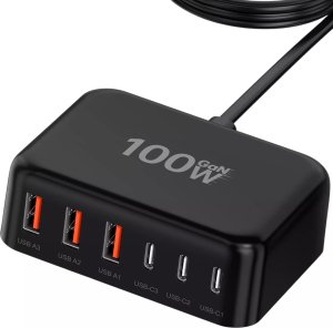 Ładowarka sieciowa 6w1 Super Szybkie Ładowanie 100W GaN 3x USB 3x USB-C Alogy Super Quick Charger Czarna 13