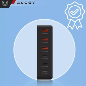 Ładowarka sieciowa 6w1 Super Szybkie Ładowanie 100W GaN 3x USB 3x USB-C Alogy Super Quick Charger Czarna 15