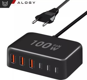 Ładowarka sieciowa 6w1 Super Szybkie Ładowanie 100W GaN 3x USB 3x USB-C Alogy Super Quick Charger Czarna 16