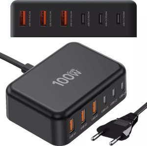 Ładowarka sieciowa 6w1 Super Szybkie Ładowanie 100W GaN 3x USB 3x USB-C Alogy Super Quick Charger Czarna 18