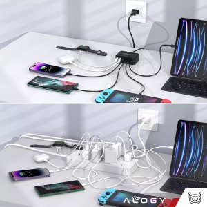 Ładowarka sieciowa 6w1 Super Szybkie Ładowanie 100W GaN 3x USB 3x USB-C Alogy Super Quick Charger Czarna 4