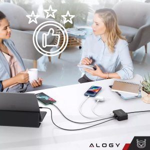 Ładowarka sieciowa 6w1 Super Szybkie Ładowanie 100W GaN 3x USB 3x USB-C Alogy Super Quick Charger Czarna 5