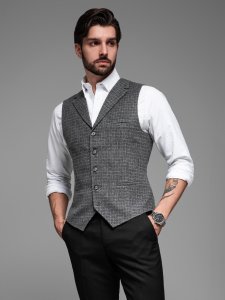 Elegancka kamizelka męska w kratkę z klapami  czarna V3 OM-BLZV-0110 XL 1