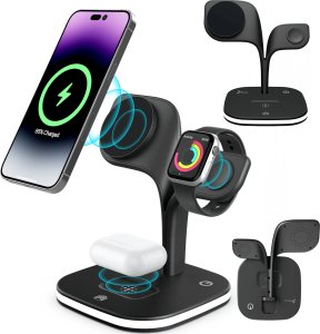 ŁADOWARKA INDUKCYJNA 5W1 MAGSAFE QI 15W IPHONE, LAMPKA NOCNA SMARTWATCH REAGLE 1