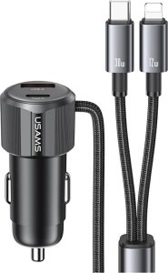 Ładowarka samochodowa USAMS YT Series    CC287 66W 1xUSB-A 1xUSB-C + kabel 2w1 USB-C/Lightning tarnish 1