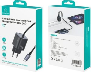 Ładowarka sieciowa USAMS JC Series CC261 20W GaN Mini Fast Charger 2xUSB-C biały 11
