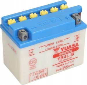 Akumulator Kwasowy/Rozruchowy/Suchoładowany z elektrolitem (ograniczona sprzedaż konsumencka) YUASA 12V 4Ah 56A P+ Obsługowy elektrolit w zestawie 121x71x93mm Suchoładowany z elektrolitem YB4L-B pasuj 3