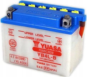 Akumulator Kwasowy/Rozruchowy/Suchoładowany z elektrolitem (ograniczona sprzedaż konsumencka) YUASA 12V 4Ah 56A P+ Obsługowy elektrolit w zestawie 121x71x93mm Suchoładowany z elektrolitem YB4L-B pasuj 7