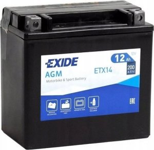 Akumulator AGM/Rozruchowy/Suchoładowany z elektrolitem EXIDE 12V 12Ah 200A P+ Bezobsługowy elektrolit w zestawie 150x87x145mm Suchoładowany z elektrolitem YTX14L-BS 1