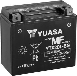 Akumulator AGM/Rozruchowy/Suchoładowany z elektrolitem (ograniczona sprzedaż konsumencka) YUASA 12V 18 9Ah 270A P+ Bezobsługowy elektrolit w zestawie 175x87x155mm Suchoładowany z elektrolitem YTX20L-B 1