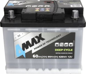 Akumulator 4MAX 12V 60Ah DEEP-CYCLE (P+ biegun standardowy) 242x175x190 B13 - stopka o wysokości 10 5 mm (głębokiego rozładowania) 3