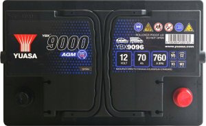 Akumulator YUASA 12V 70Ah/760A START&STOP AGM YBX9000 AGM Start Stop Plus (P+ standardowy) 278x175x190 B13 (agm/rozruchowy) 6