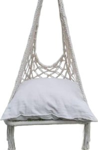 HAMAK AŻUROWY FOTEL WISZĄCY 60x60x120CM Z PODUSZKĄ ECRU 1