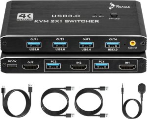 SWITCH HDMI PRZEŁĄCZNIK KVM 4K 60Hz 2X1 HDMI 2.0 4x USB 3.0 HDCP 2.2 REAGLE 1