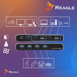 SWITCH HDMI PRZEŁĄCZNIK KVM 4K 60Hz 2X1 HDMI 2.0 4x USB 3.0 HDCP 2.2 REAGLE 6