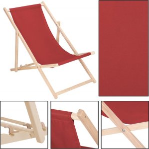 Leżak ogrodowy składany, drewniany plażowy z 3 stopniową regulacją bordowy UNIWERSALNY 8