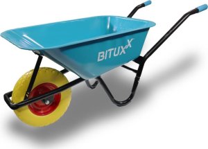 Bituxx Taczka Ogrodowa Solidna taczka 100L jednokołowa niebieska Mocna 250kg +żółte koło PU 2