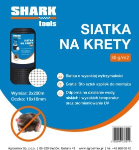 Siatka na krety czarna (średnica oczka 16x16mm) + szpilki 2 x 200 m + 100szt szpilek L190 2