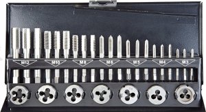 Zestaw gwintowników i narzynek 32el. (M3-M12) metalowa walizka 3