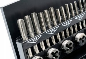 Zestaw gwintowników i narzynek 32el. (M3-M12) metalowa walizka 6