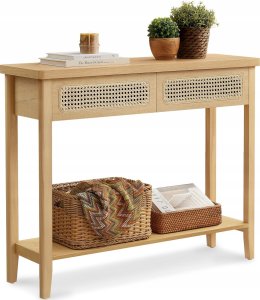 Stolik konsolowy do przedpokoju, wąska sofa do salonu, stolik do przedpokoju z 2 szufladami, otwarta półka, zaokrąglone narożnik 1