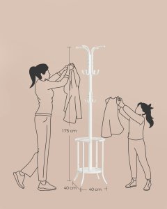 Wieszak na płaszcze Wolnostojący, Stojak na płaszcze z uchwytem na parasol, 12 haczyków, Metal, Wysokość 175 cm, do przedpokoju, 2