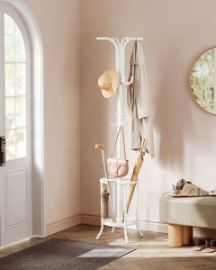 Wieszak na płaszcze Wolnostojący, Stojak na płaszcze z uchwytem na parasol, 12 haczyków, Metal, Wysokość 175 cm, do przedpokoju, 5