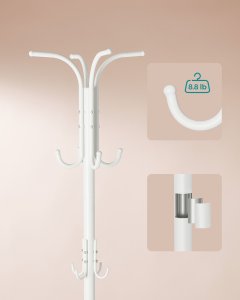 Wieszak na płaszcze Wolnostojący, Stojak na płaszcze z uchwytem na parasol, 12 haczyków, Metal, Wysokość 175 cm, do przedpokoju, 8