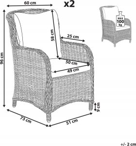 Beliani Krzesło ogrodowe Zestaw 2 Polyrattan Beżowoszary CASCAIS 15