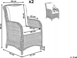 Beliani Krzesło ogrodowe Zestaw 2 Polyrattan Beżowoszary CASCAIS 3