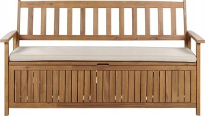 Beliani Ławka ogrodowa z poduszką Drewno 160 cm Beżowoszary SOVANA 16