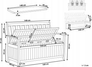 Beliani Ławka ogrodowa z poduszką Drewno 160 cm Beżowoszary SOVANA 3