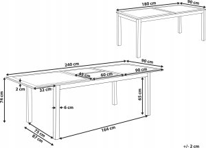 Beliani Stół ogrodowy 180/240 x 90 cm Plastik Ciemnoszary SKALOMA 3