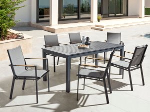 Beliani Stół ogrodowy 180/240 x 90 cm Plastik Ciemnoszary SKALOMA 4
